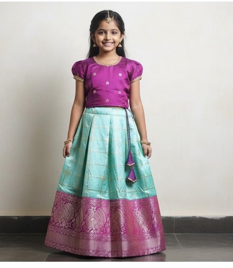 Kids Designer Jacquard/Brocade Lehenga Choli Set for Girls | Traditional Indian Ethnic Wear